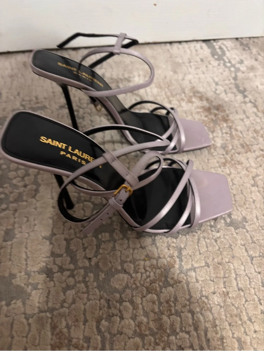 Saint Laurent Lilac Strappy Square-Toe Sandals size 37